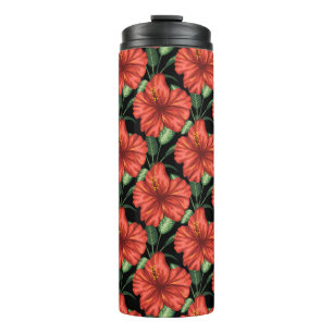 Termo Patrón sin foco Flores rojas tropicales hojas verd