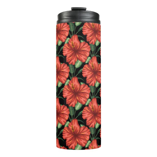 Termo Patrón sin foco Flores rojas tropicales hojas verd (Anverso)
