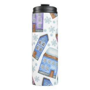 Termo Patrón sin foco que representa casas de invierno y