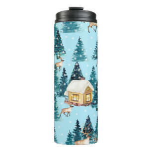 Termo Patrón sin mar con aldea de invierno en el bosque