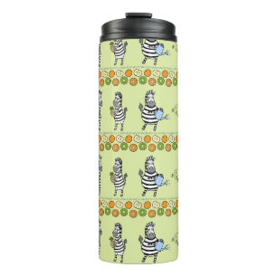 Termo Patrón sin mar de cebras y frutas