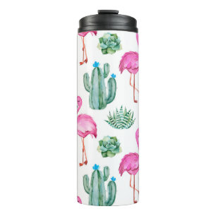 Termo Patrón sin soldadura con cactus de acuarela verde,