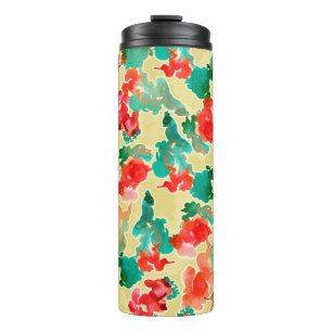 Termo Patrón sin soldadura con flores abstractas dibujad