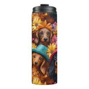 Termo Patrón sin soldadura de Dachshund floral - Amantes