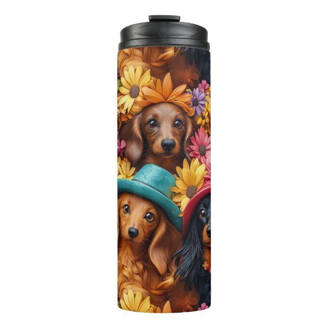 Termo Patrón sin soldadura de Dachshund floral - Amantes (Anverso)