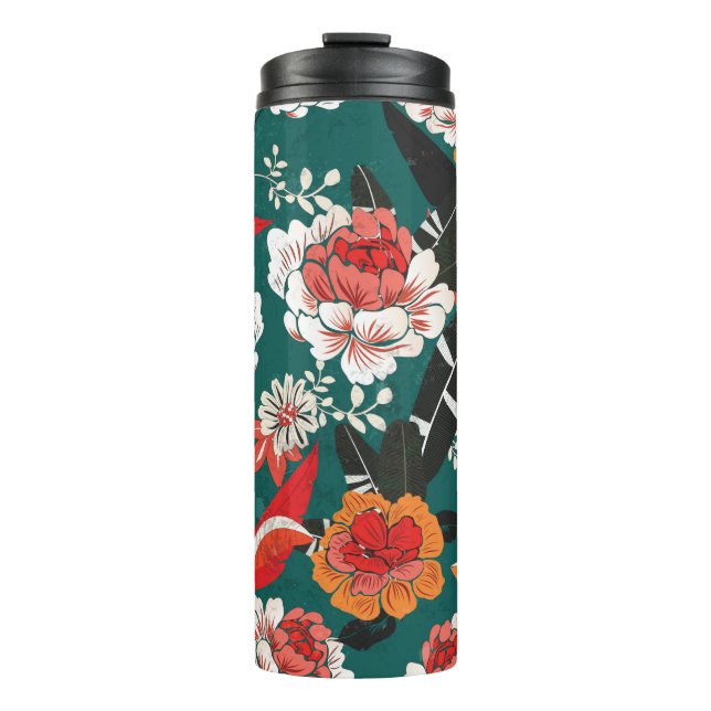 Termo patrón sin soldadura de flor naranja y blanca, ilu (Anverso)