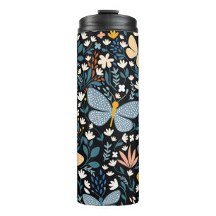 Termo Patrón sin soldadura floral con mariposas, dr mano