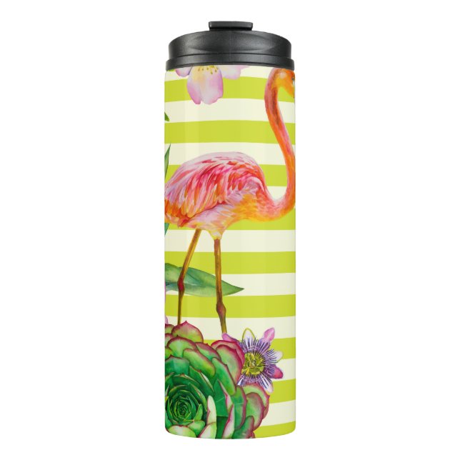 Termo  patrón transparente con flamingo rosa y tr exótic (Anverso)