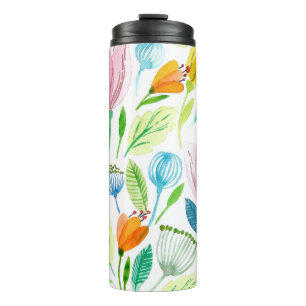 Termo Patrón transparente de acuarela con f rosa y amari