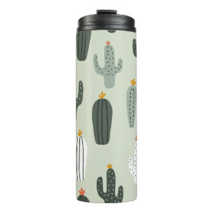 Termo Patrón transparente de cactus, fondo con mano d