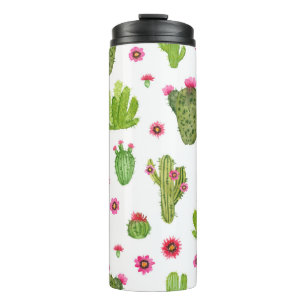 Termo Patrón transparente de cactus pintados a mano con