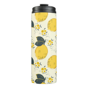 Termo Patrón transparente de cítricos con limón amarillo