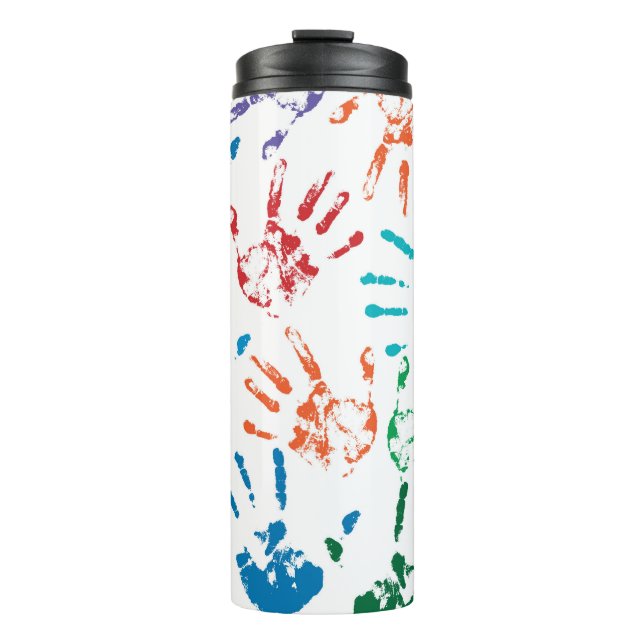 Termo Patrón transparente de manos humanas multicolores  (Anverso)