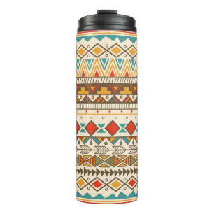 Termo Patrón tribal azteca en rayas, ilustraciones vinta