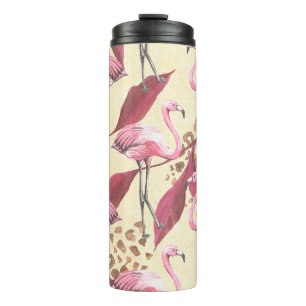 Termo Patrón tropical sin foco con flamingo rosa, izquie
