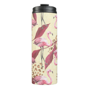 Termo Patrón tropical sin foco con flamingo rosa, izquie