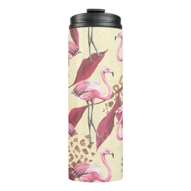 Termo Patrón tropical sin foco con flamingo rosa, izquie (Anverso)
