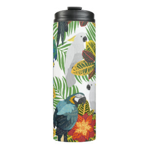 Termo Patrón tropical sin foco con loros.