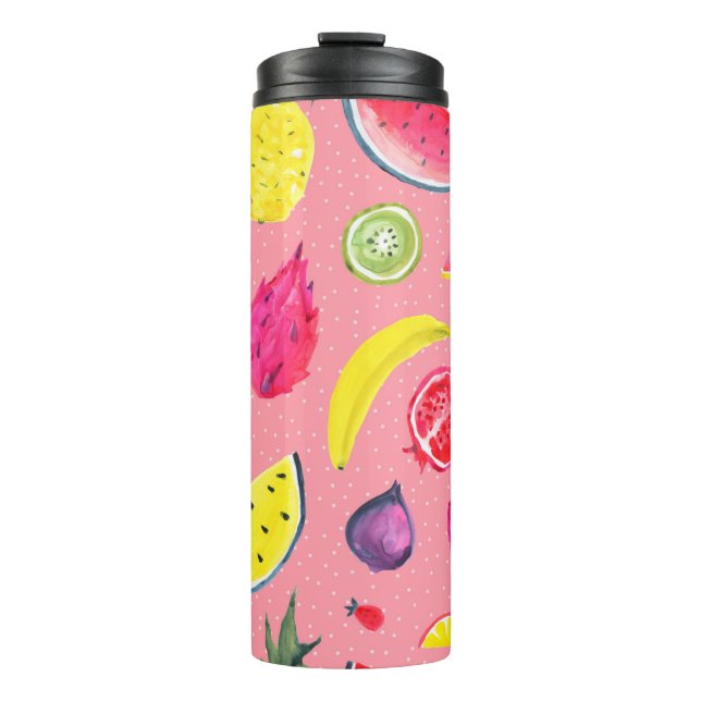 Termo Patrón tropical sin foco de fruta exótica. Hand dr (Anverso)