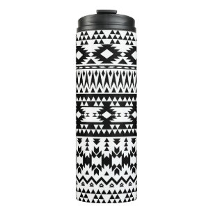 Termo Patrón vectorial geométrico azteca blanco y negro