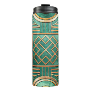 TERMO PATRÓN VERDE Y ORO DEL VENTILADOR DE ARTE DECO