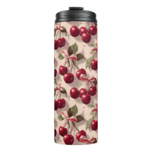 Termo Patrón vintage botánico de cerezas y cintas