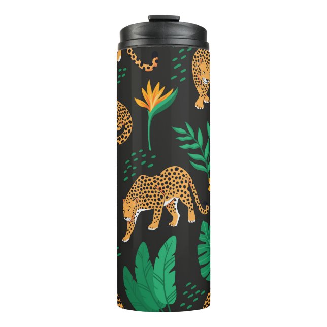Termo Patrón vintage con leopardos y hojas tropicales  (Anverso)