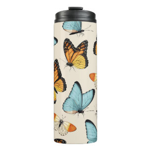Termo Patrón vintage con mariposa tropical altamente det