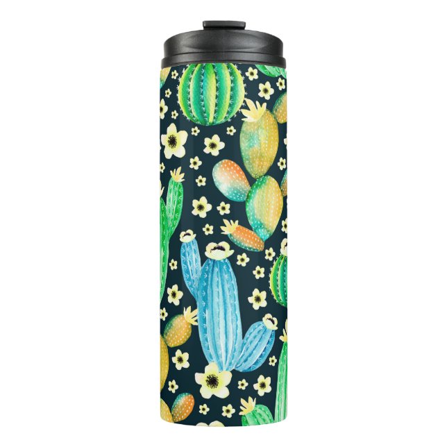 Termo Patrón vintage con suculentos. Cactus acuarela (Anverso)