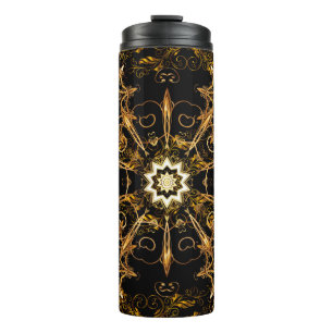 Termo Patrón vintage. Cuadrícula dorada. Copo de nieve, 