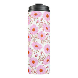 Termo Patrón vintage de flores de margarita rosa sin foc