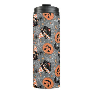 Termo Patrón Vintage de gatos y calabazas de Halloween