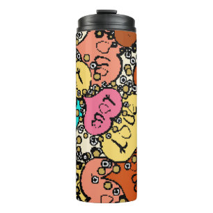 Termo Patrón vintage sutil con naranja diminuto, negro y