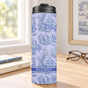 Termo Patrón Vintage Toile de Jouy Azul Púrpura Francés
