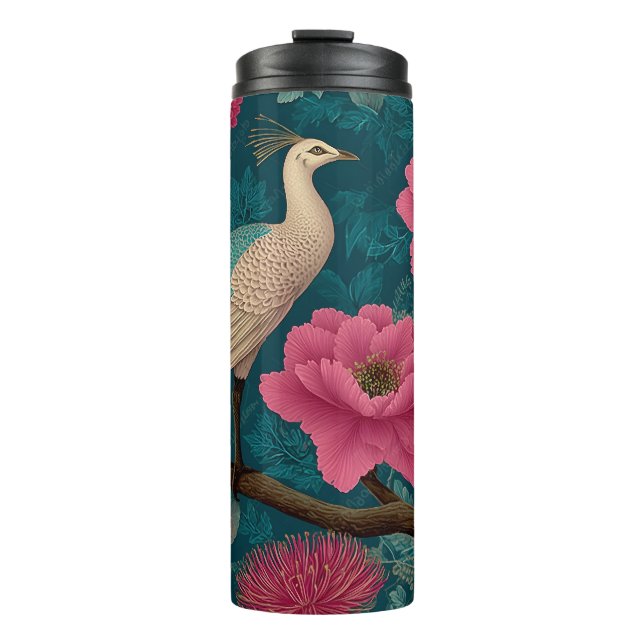 Termo Patrón violento de pavo real y floral rosa (Anverso)