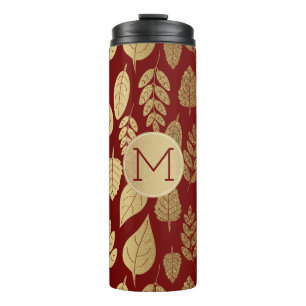 Termo Patrón y monograma de hoja dorada y roja