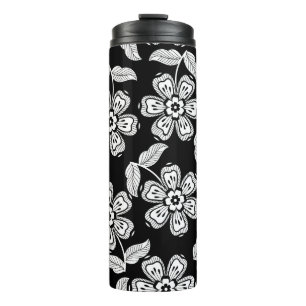 Termo Patrona de flores de doodle en blanco y negro, abs