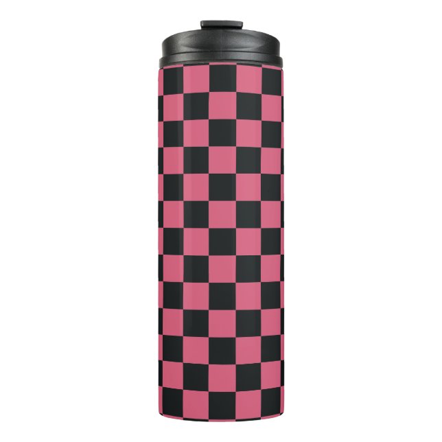 Termo Patrones rosa y negro tablero de ajedrez check che (Anverso)