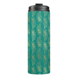 Termo Pavo real ornamentado vintage azul verdoso y dorad