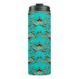 Termo Pavo real ornamentado vintage turquesa y oro