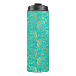 Termo Pavo real vintage grunge turquesa y dorado