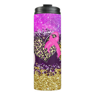 Termo Peace Love Sunflower Pink Ribbon Purple Purpurina