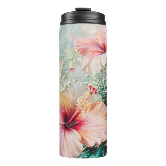 Termo Peach Tropical Pink Hibiscus Floral Cumpleaños (Anverso)