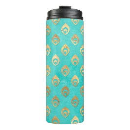 Termo Peacock turquesa y dorado