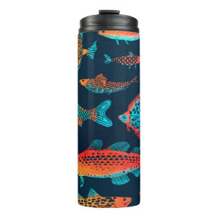 Termo Peces acuarelas: Azul profundo sin foco