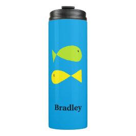 Termo Peces verdes y amarillos lisos en azul