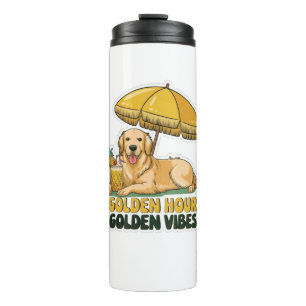 Termo Pegatina de Dog Beach   Golden Retriever con Pina