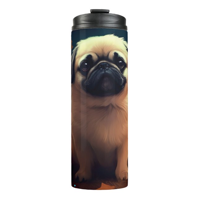 Termo Pekingese de Halloween con calabazas aterradoras (Anverso)