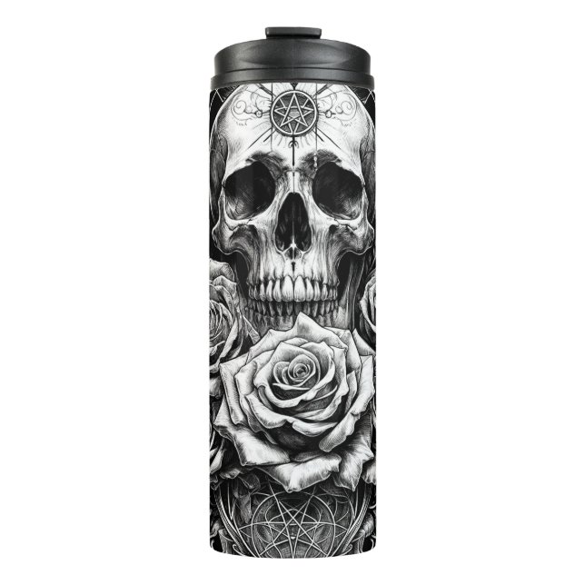 Termo Pentacle Skeleton Skull y Rosas Tarot Art (Anverso)