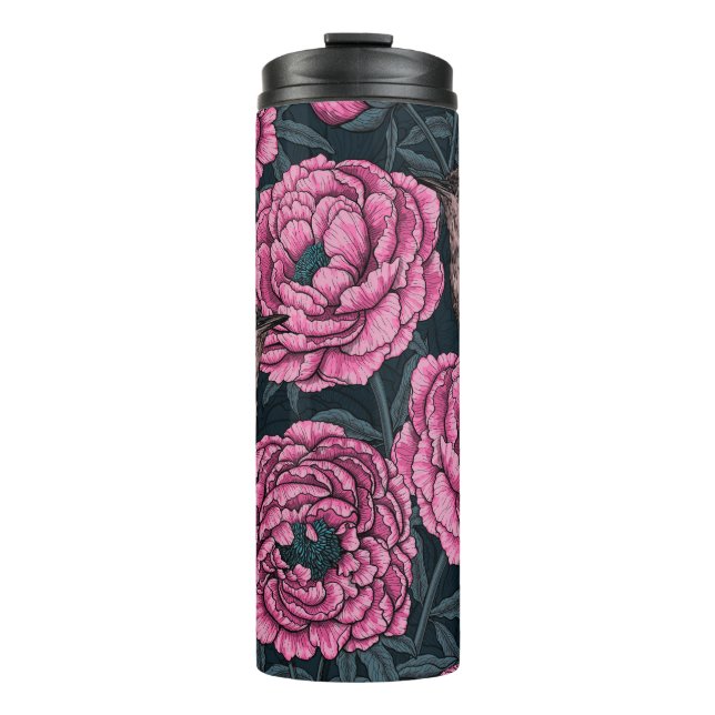 Termo Peonies y wrenes en gris oscuro (Anverso)